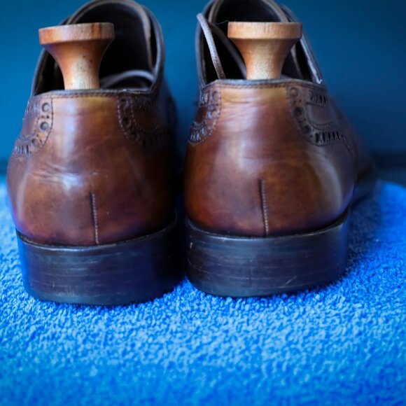 SALE - Magnanni 10.5-M Brown Burnished Wingtip Mens Dress Shoes - Picture 6 of 14